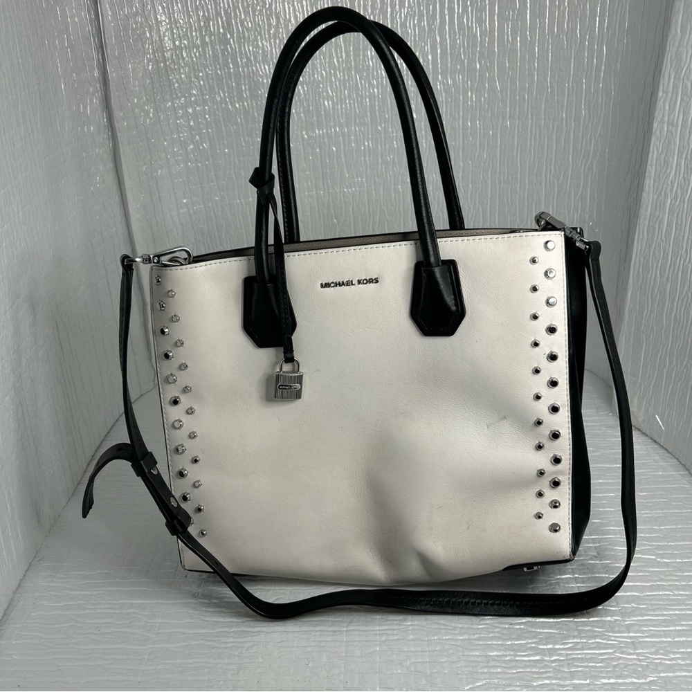 Michael Kora Mercer Studded Two Way Bi-Color Plain White Leather - Picture 7 of 7